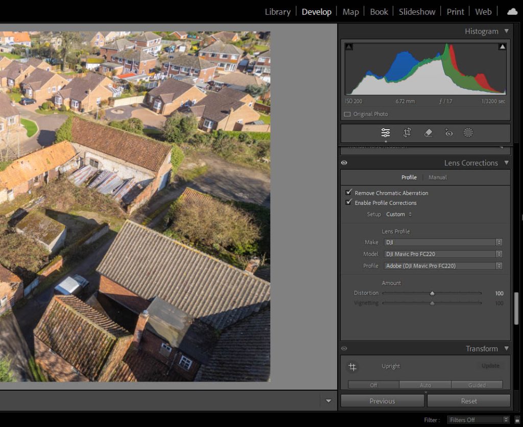 Removing lens distortion using Adobe Lightroom